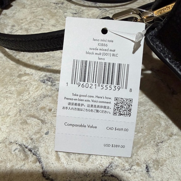 NWT Kate Spade Lena Mini Tote Black Leather & Suede KI886 Purse $389 - Picture 7 of 7